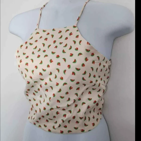 Zara Cream Watermelon-Print Halter Tank Top - Picture 3 of 8